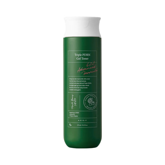 A bottle of Axxyl Triple PDRN Gel Toner with a dark green body and a white cap, shown on a plain white background.