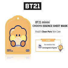 BT21 - Minini Essence Mask Sheet: BT21 Minini Essence Mask Sheet with 25g of essence per mask, offering targeted skin care for various needs. Includes formulas for hydration, elasticity, radiance, and soothing. Available in Pakistan.