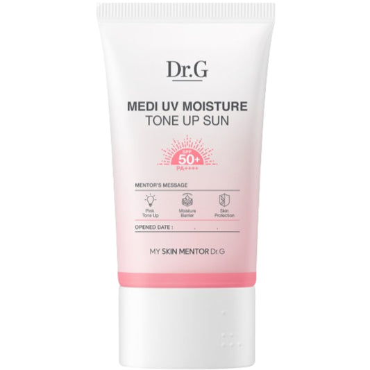 Dr. G Medi UV Moisture Tone Up Sun cream tube on a white background