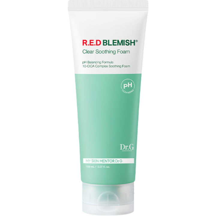Tube of R.E.D Blemish Clear Soothing Foam with Dr.G branding on a white background