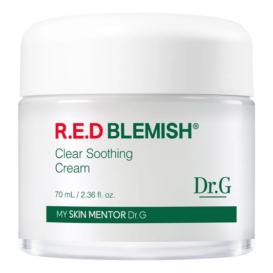 Dr.G R.E.D Blemish Clear Soothing Cream jar on a white background