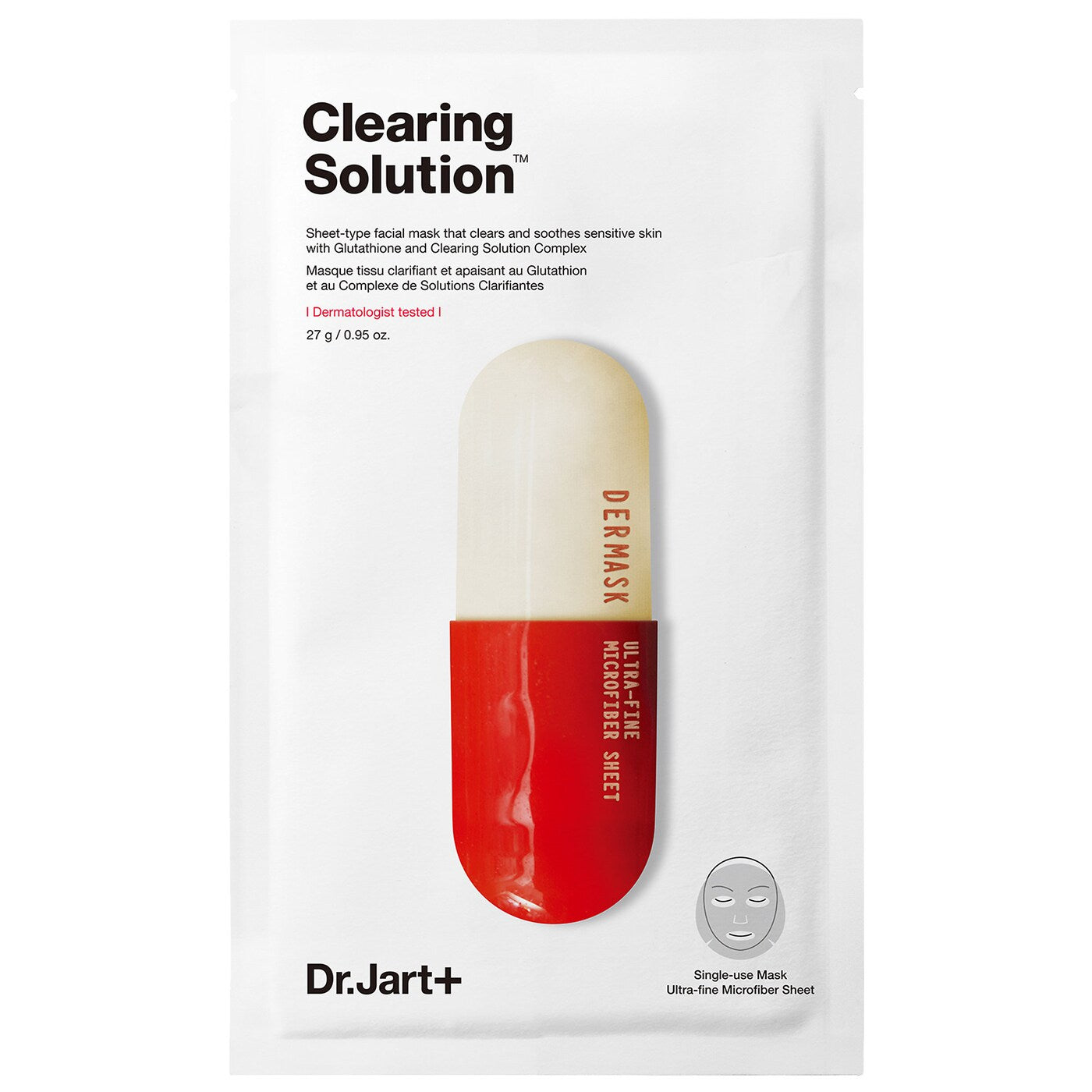 Dr. Jart+ Dermask Micro Jet Clearing Solution - 27g sheet mask for acne, blemishes, and hyperpigmentation, available in Pakistan.