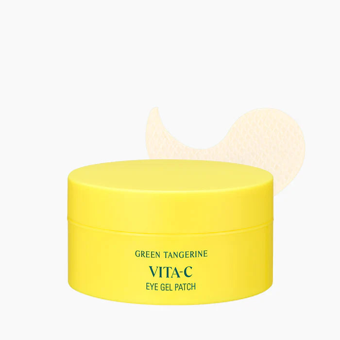 Yellow container of Green Tangerine Vita-C Eye Gel Patch on a white background