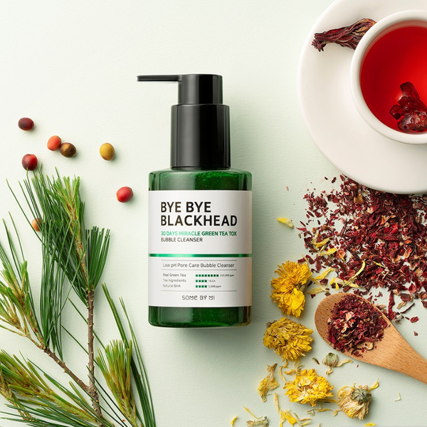 SOME BY MI Bye Bye Blackhead 30 Days Miracle Green Tea Tox Bubble Cleanser - 120g Korean skincare product with green tea water, BHA, and tea extracts for deep cleansing and pore care