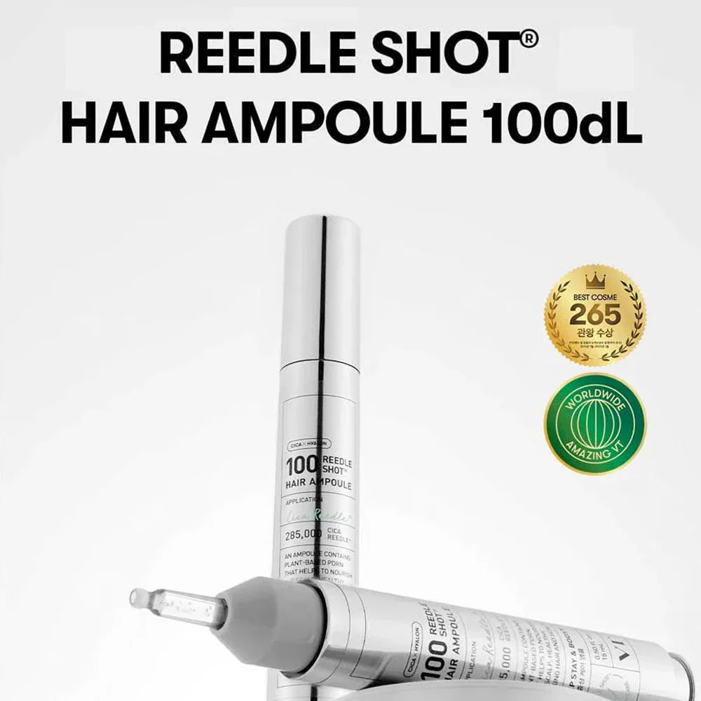 REEDLE SHOT HAIR AMPOULE 100dL with dropper on a white background
