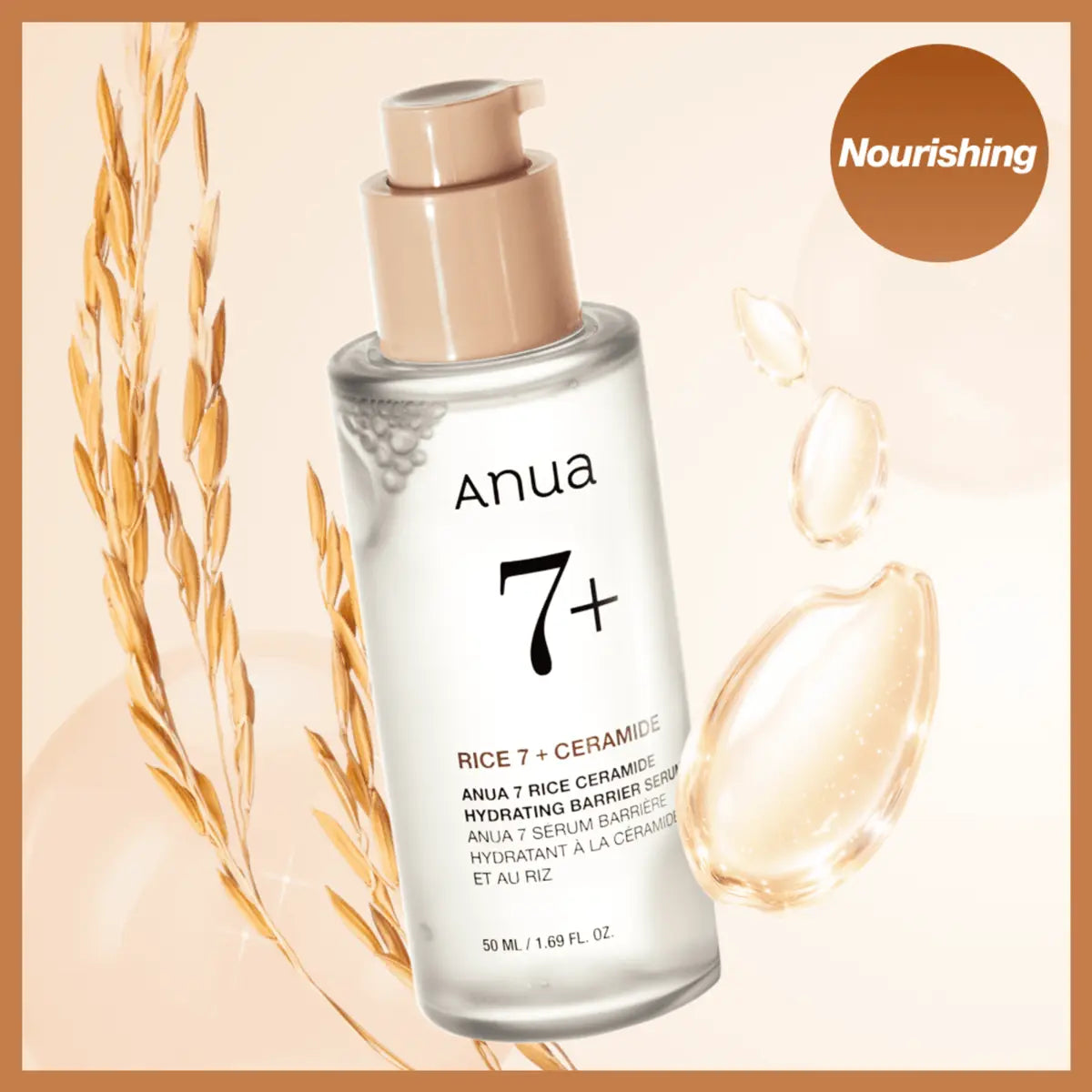 Anua 7 Rice Ceramide Hydrating Barrier Serum 50ml bottle with rice imagery in Pakistan