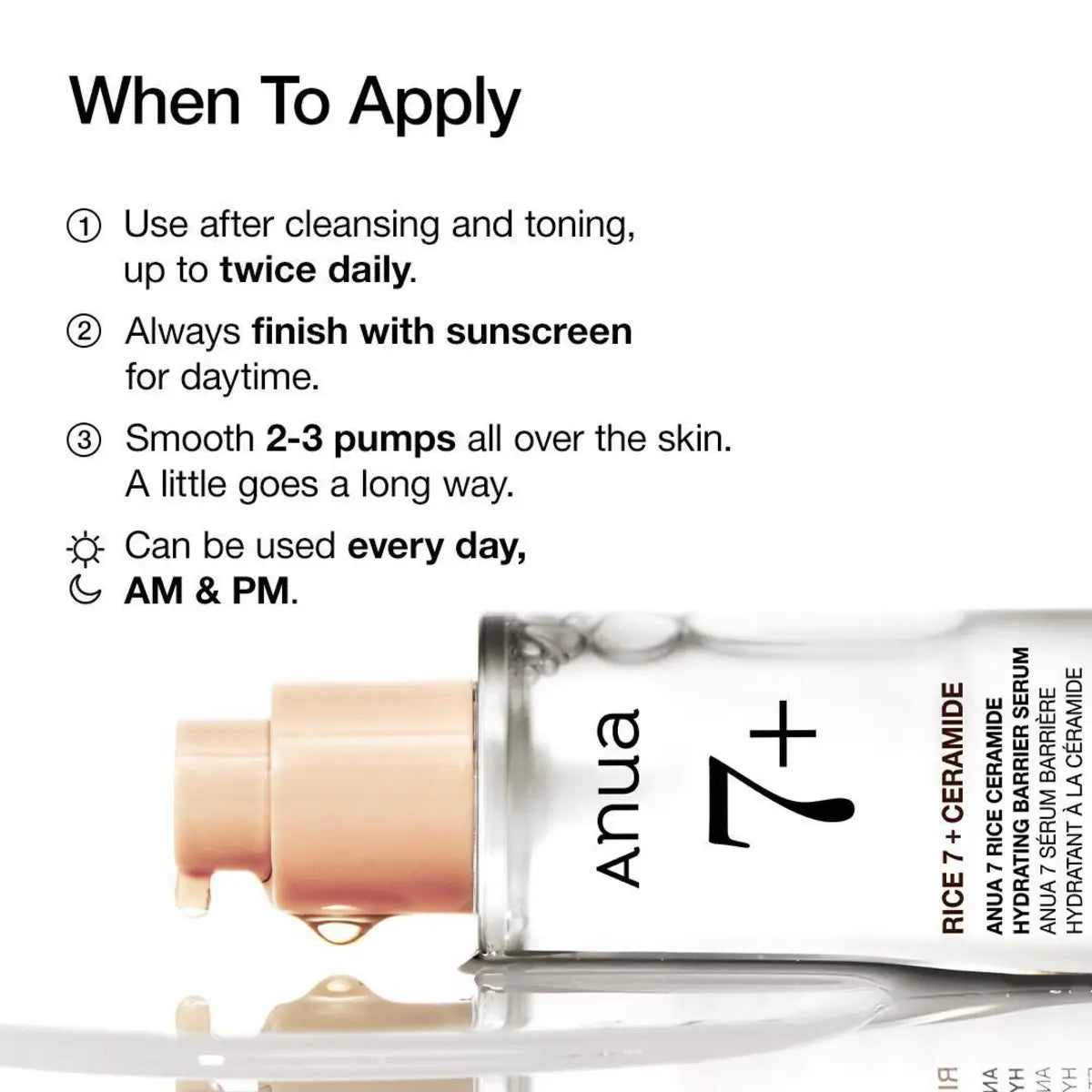 Anua 7 Rice Ceramide Hydrating Barrier Serum application instructions in Pakistan