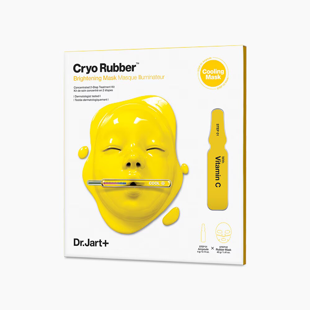 Dr. Jart+ CRYO RUBBER™ Brightening Face Mask with Niacinamide and Vitamin C for glowing, hydrated skin.