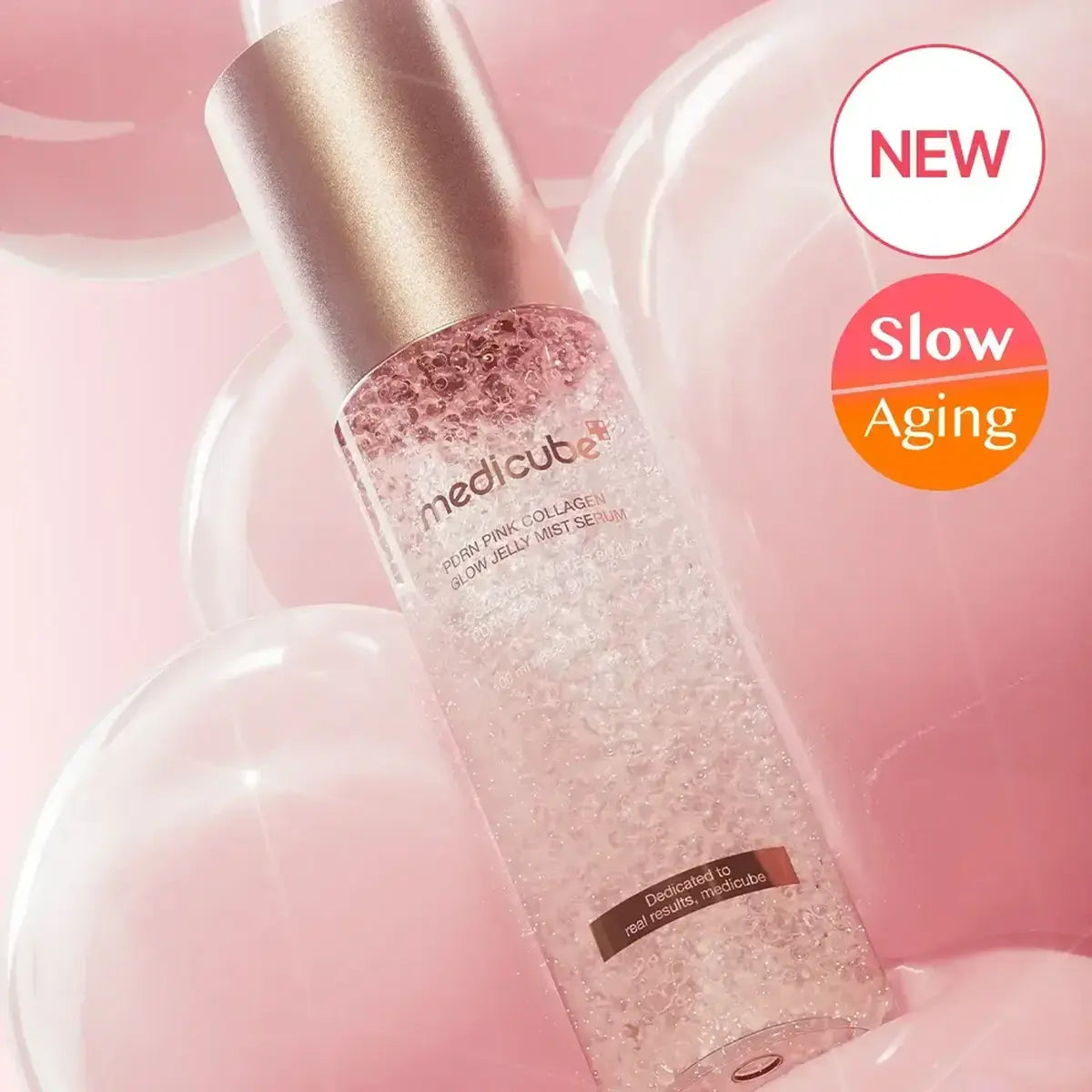 Medicube PDRN Pink Collagen Glow Jelly Mist Serum 100ml bottle on a pink background in Pakistan