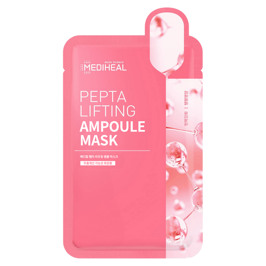 Mediheal Pepta Lifting Ampoule Mask - Korean skincare with peptides and collagen for firm, plump skin. Vegan sheet mask for fine lines and wrinkles in Pakistan.