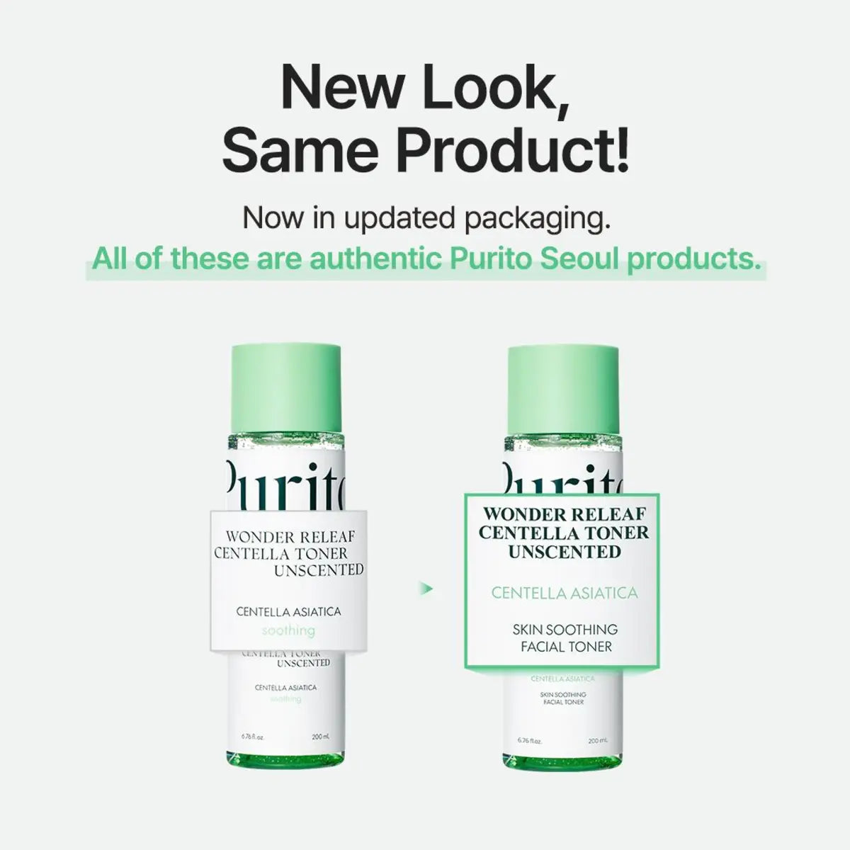 PURITO SEOUL Wonder Releaf Centella Toner Unscented packaging comparison